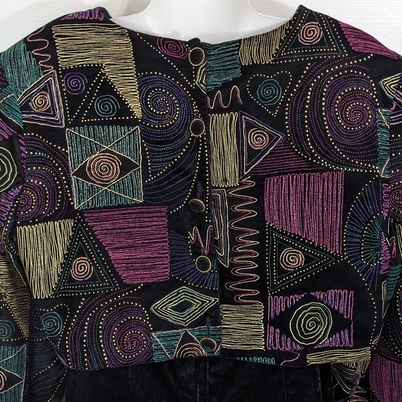 Ms Choice California Black Crushed Velvet Geometric Jacket Dress - 14 - Picture 7 of 16